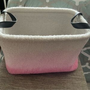 Pink and White Fuzzy Storage Basket